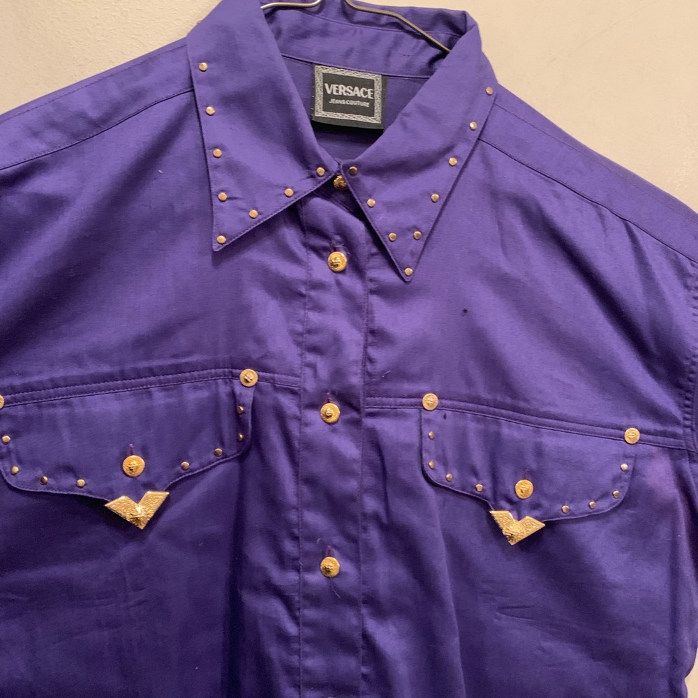 Gianni Versace 90s purple cowboy shirt collar